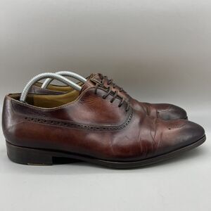 Magnanni Manolo Medallion Shoes Men's Size 9 M Cognac Brown Leather Dress Oxford